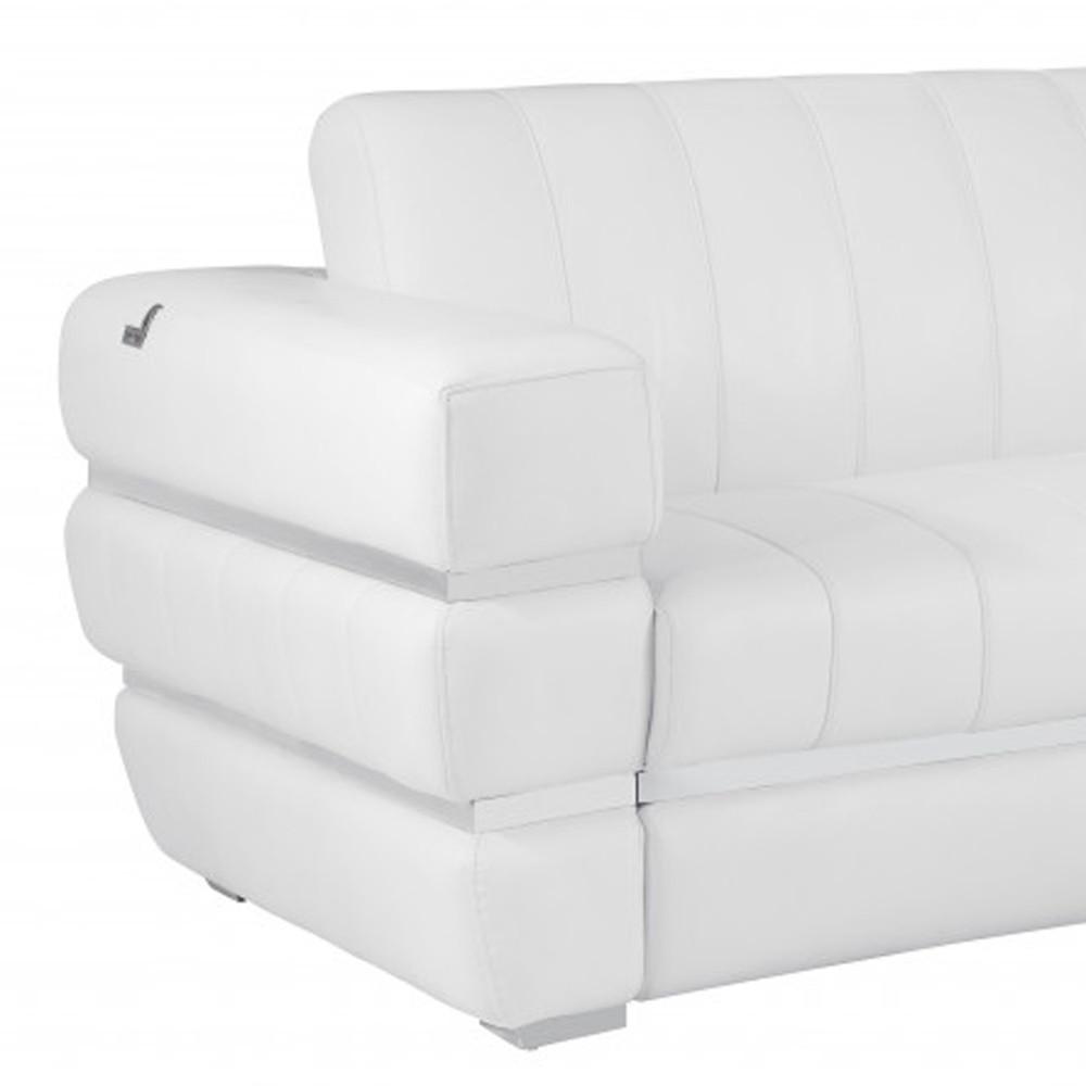 89" White And Silver Genuine Leather Sofa. Picture 8