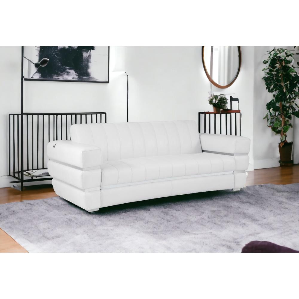 89" White And Silver Genuine Leather Sofa. Picture 2