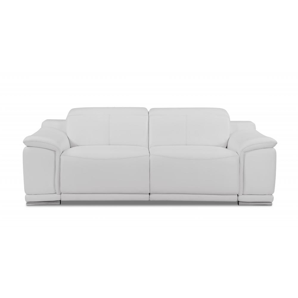 86" White And Silver Italian Leather Reclining USB Sofa. Picture 2