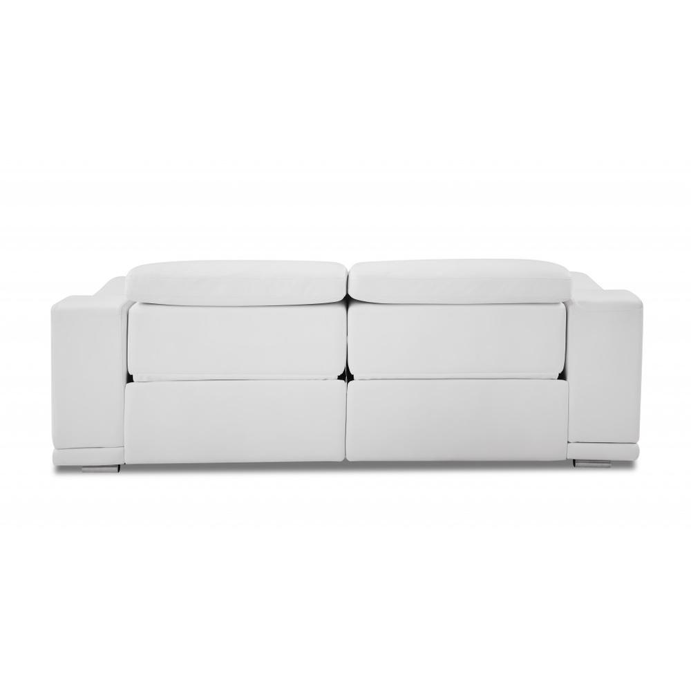 86" White And Silver Italian Leather Reclining USB Sofa. Picture 4