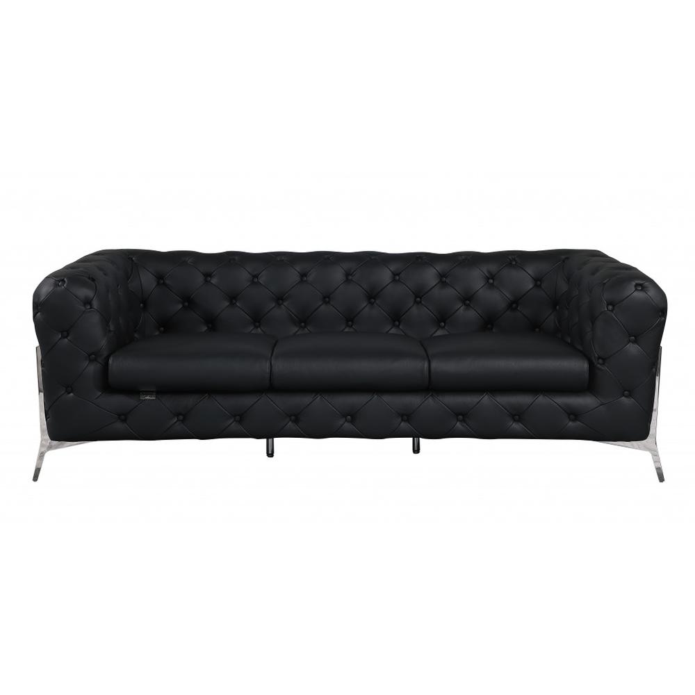93" Black And Silver Genuine Leather Sofa. Picture 3