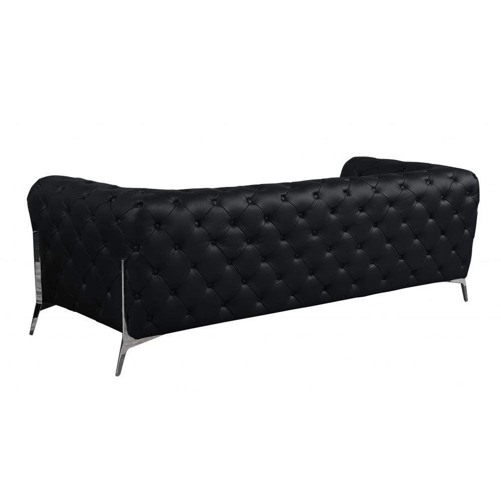 93" Black And Silver Genuine Leather Sofa. Picture 4