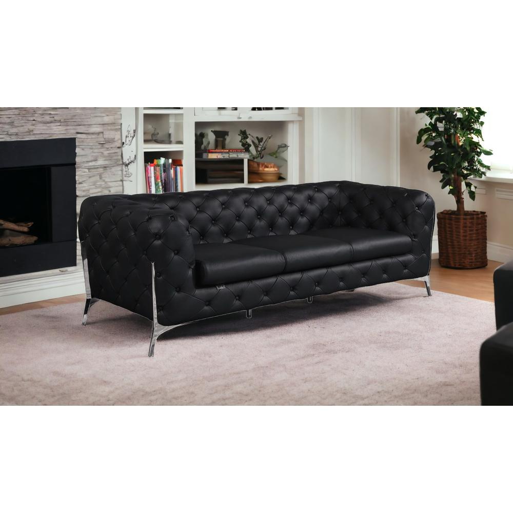 93" Black And Silver Genuine Leather Sofa. Picture 2
