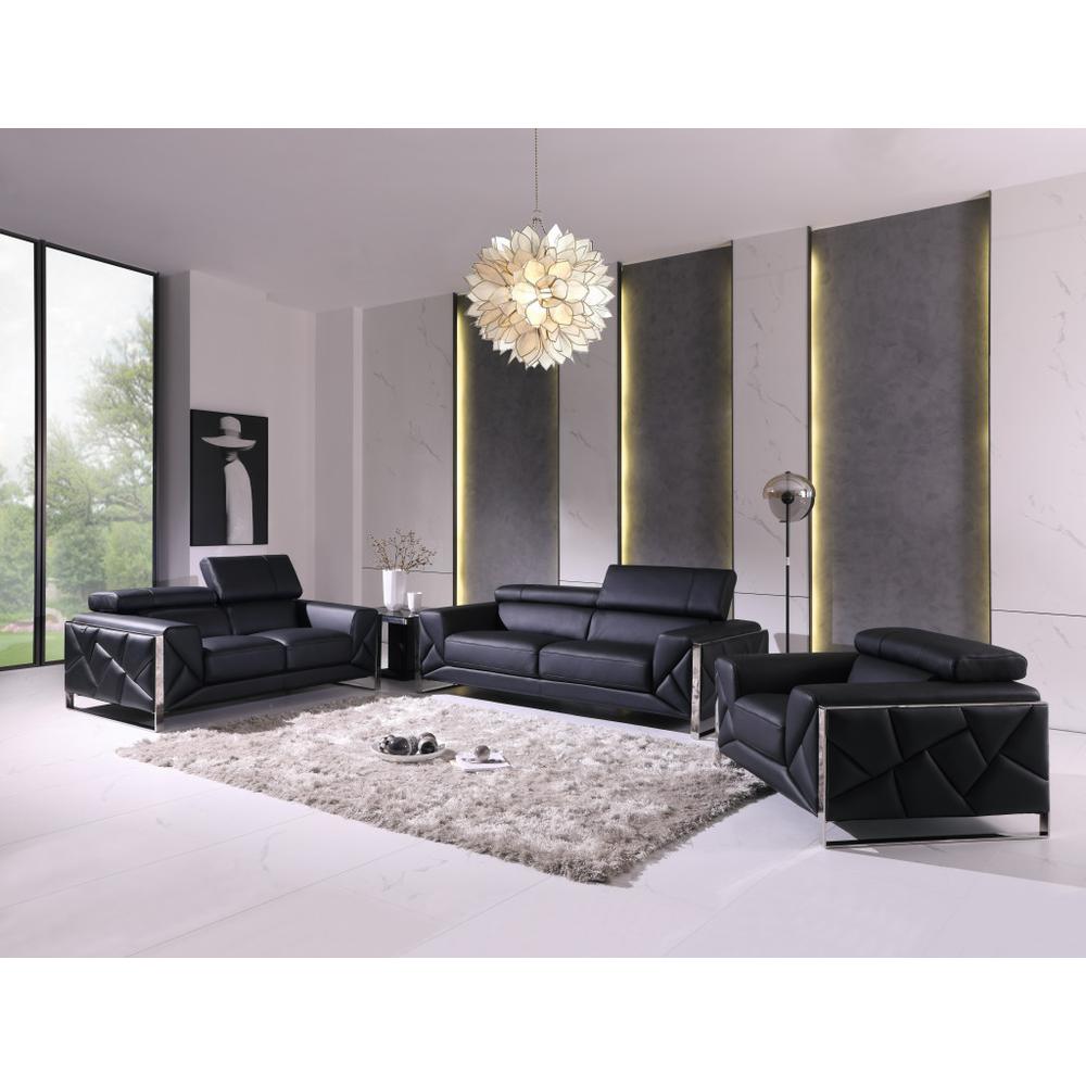Three Piece Indoor Black Italian Leather Six Person Seating Set. Picture 6