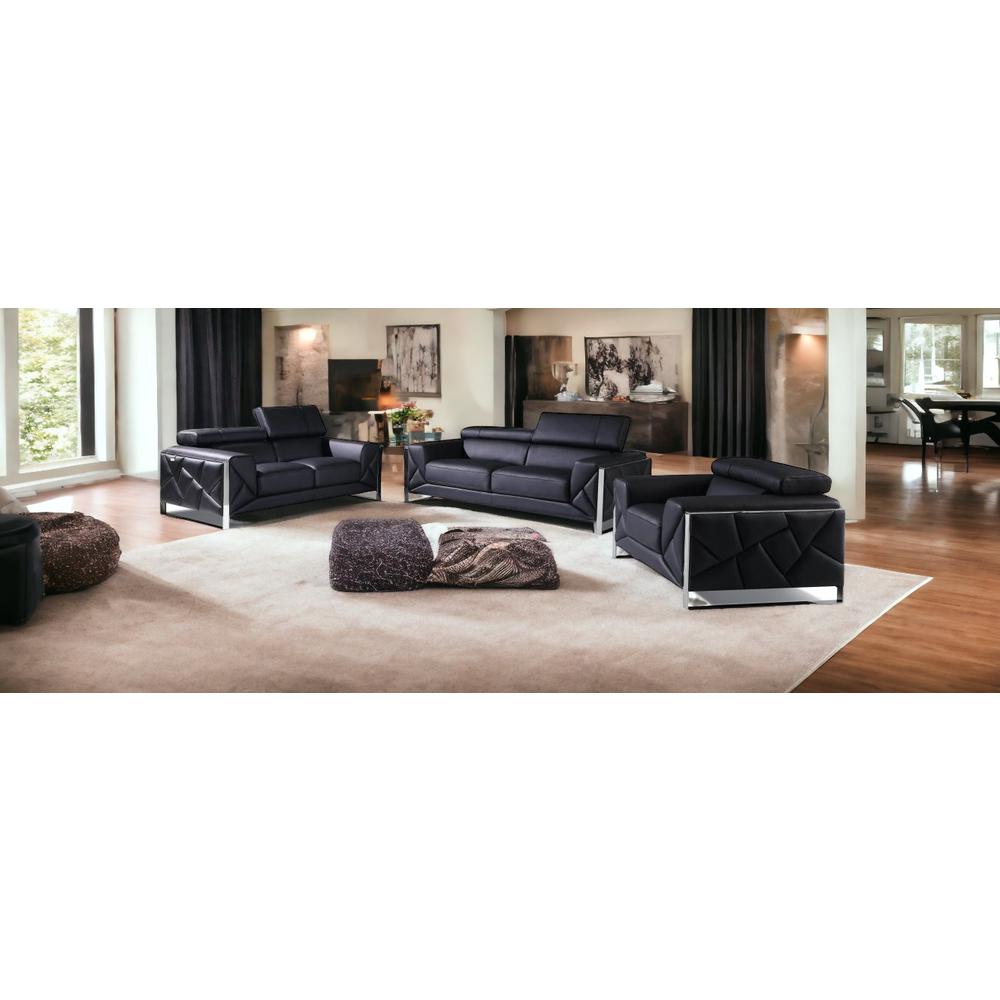 Three Piece Indoor Black Italian Leather Six Person Seating Set. Picture 2