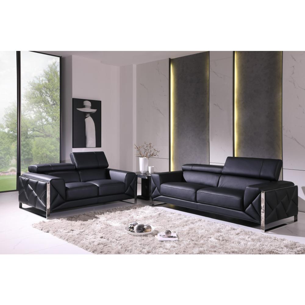 Two Piece Indoor Black Italian Leather Five Person Seating Set. Picture 6