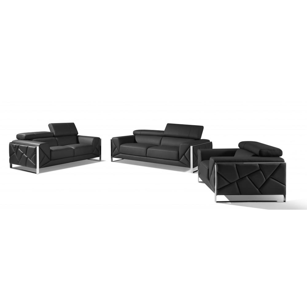 Three Piece Indoor Dark Gray Italian Leather Six Person Seating Set. Picture 1