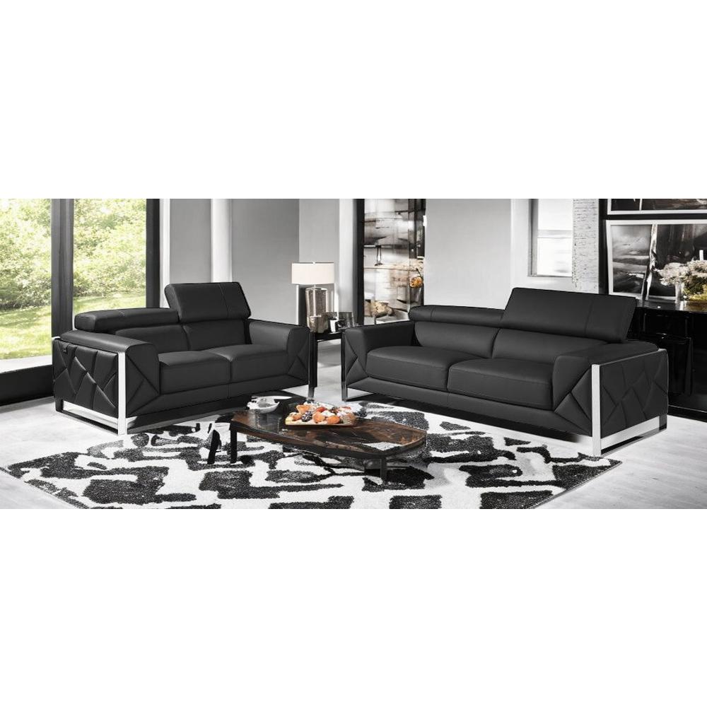 Two Piece Indoor Dark Gray Italian Leather Five Person Seating Set. Picture 2