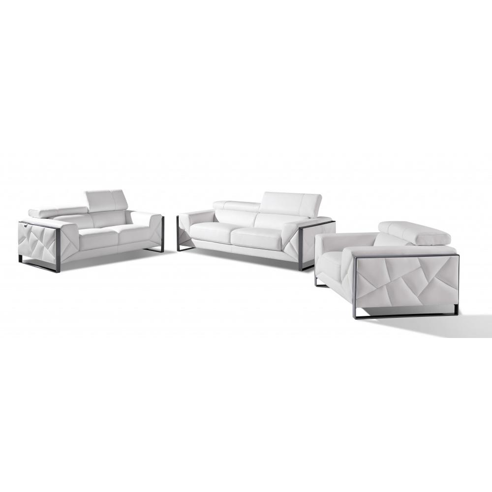 Three Piece Indoor White Italian Leather Six Person Seating Set. Picture 1