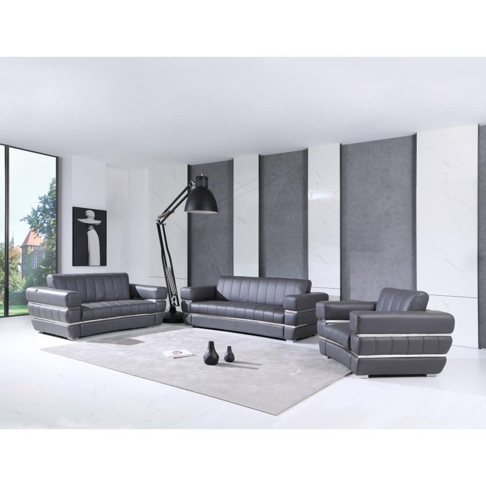 Three Piece Indoor Dark Gray Italian Leather Six Person Seating Set. Picture 6