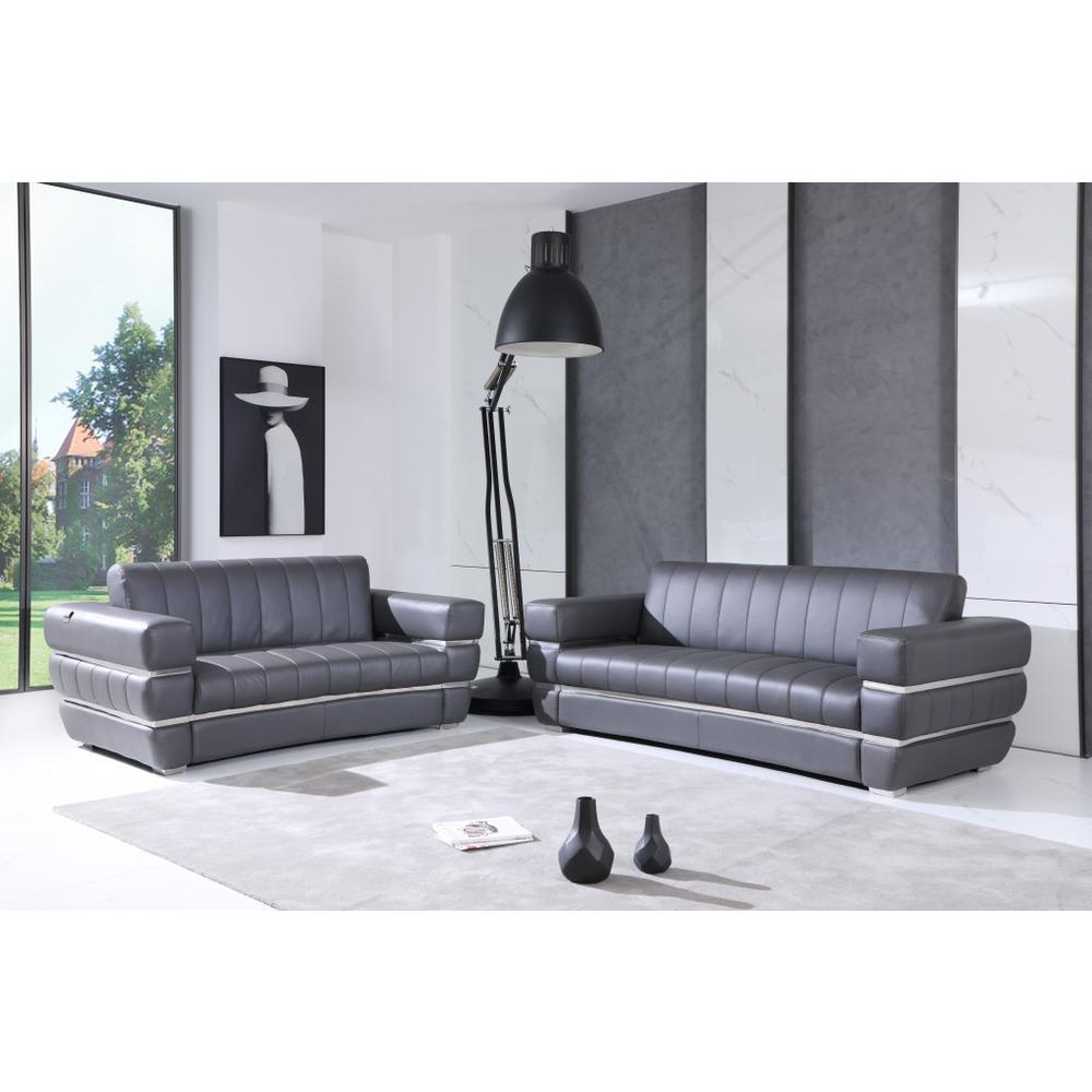 Two Piece Indoor Dark Gray Italian Leather Five Person Seating Set. Picture 6