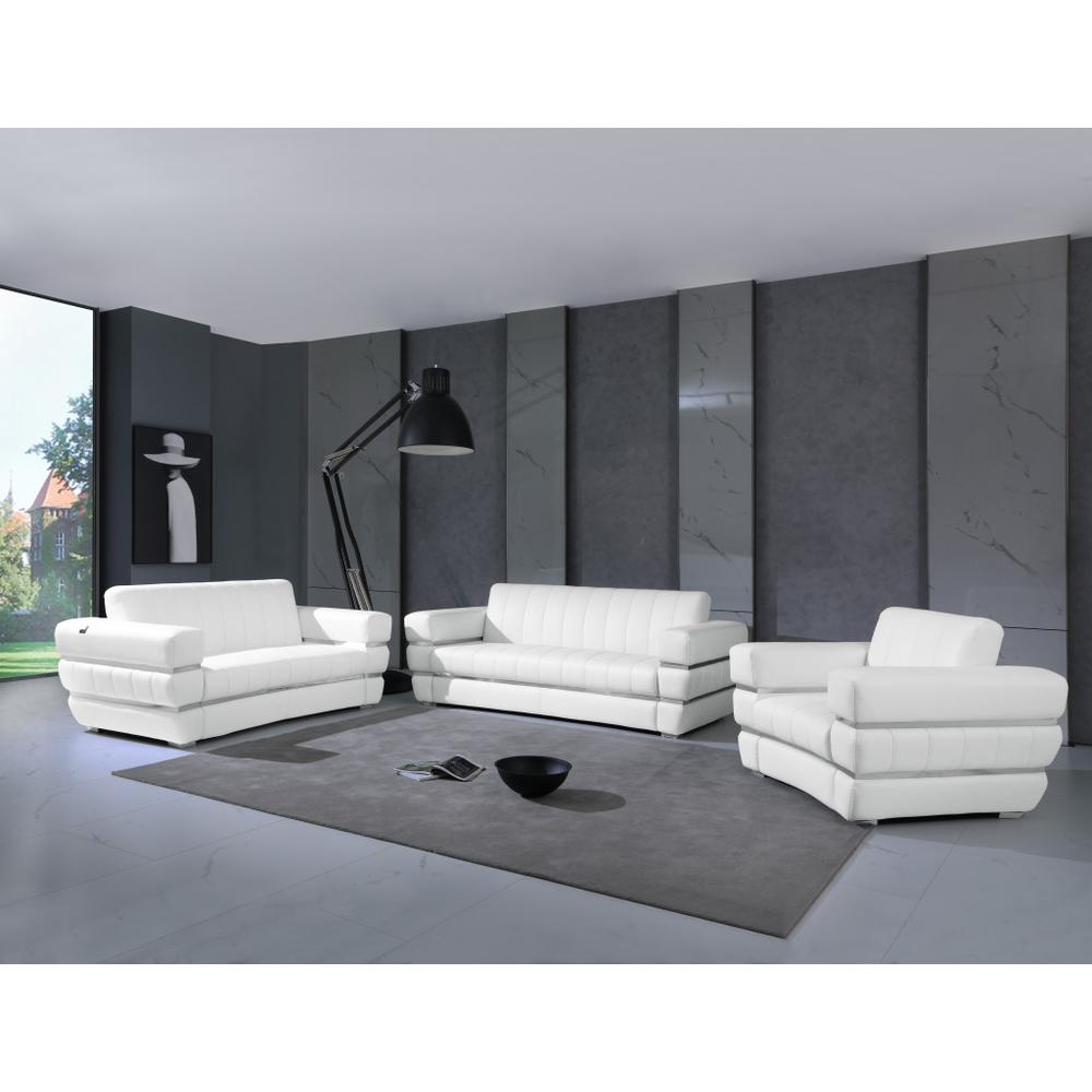 Three Piece Indoor White Italian Leather Six Person Seating Set. Picture 6