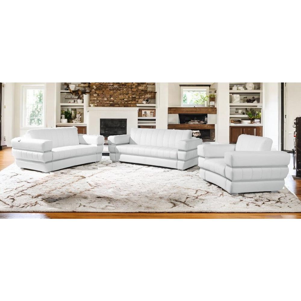 Three Piece Indoor White Italian Leather Six Person Seating Set. Picture 2