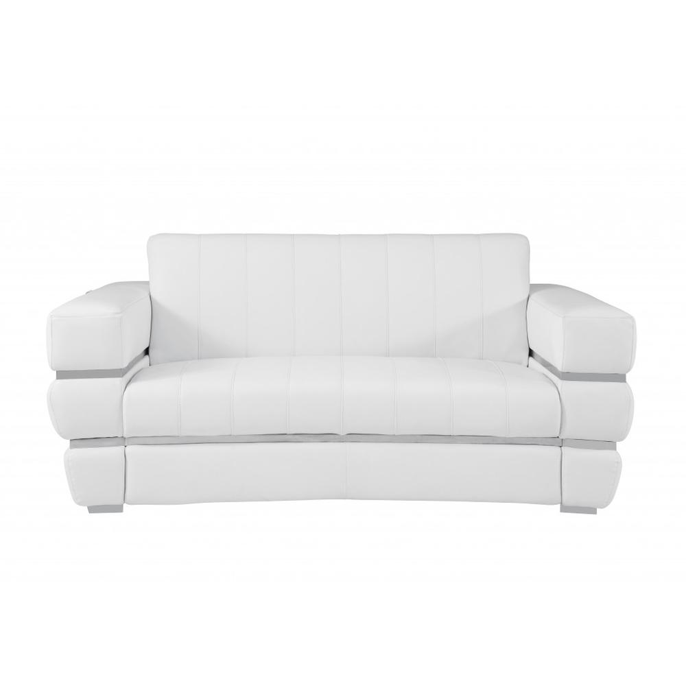 Two Piece Indoor White Italian Leather Five Person Seating Set. Picture 3