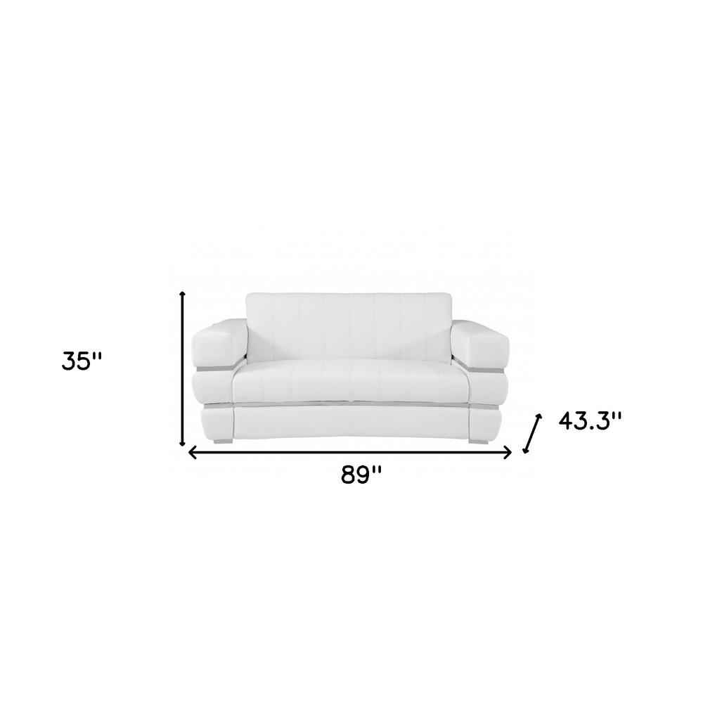 Two Piece Indoor White Italian Leather Five Person Seating Set. Picture 7