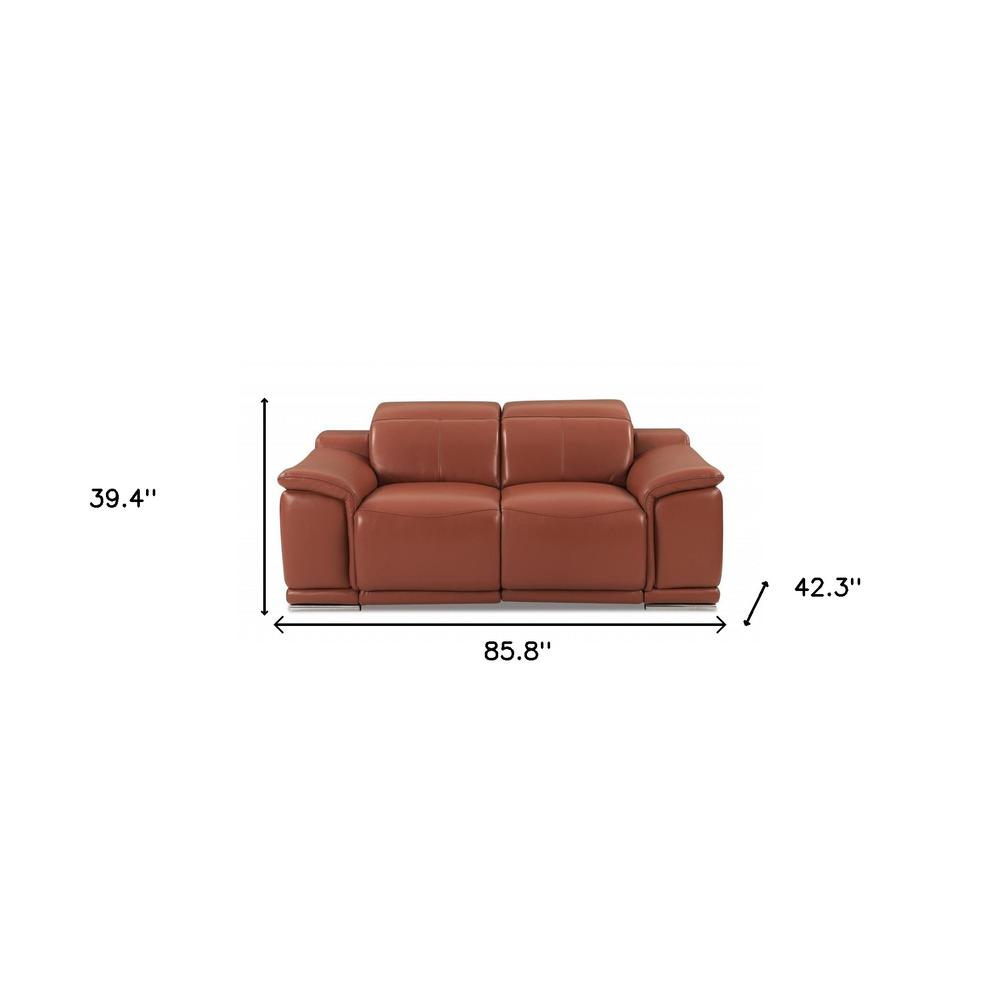 Two Piece Indoor Camel Italian Leather Five Person Seating Set. Picture 7