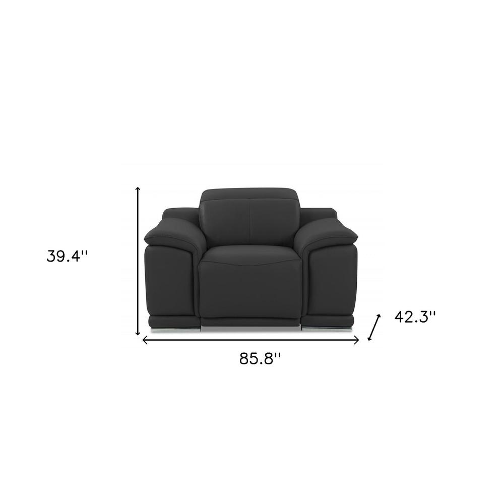 Three Piece Indoor Dark Gray Italian Leather Six Person Seating Set. Picture 7
