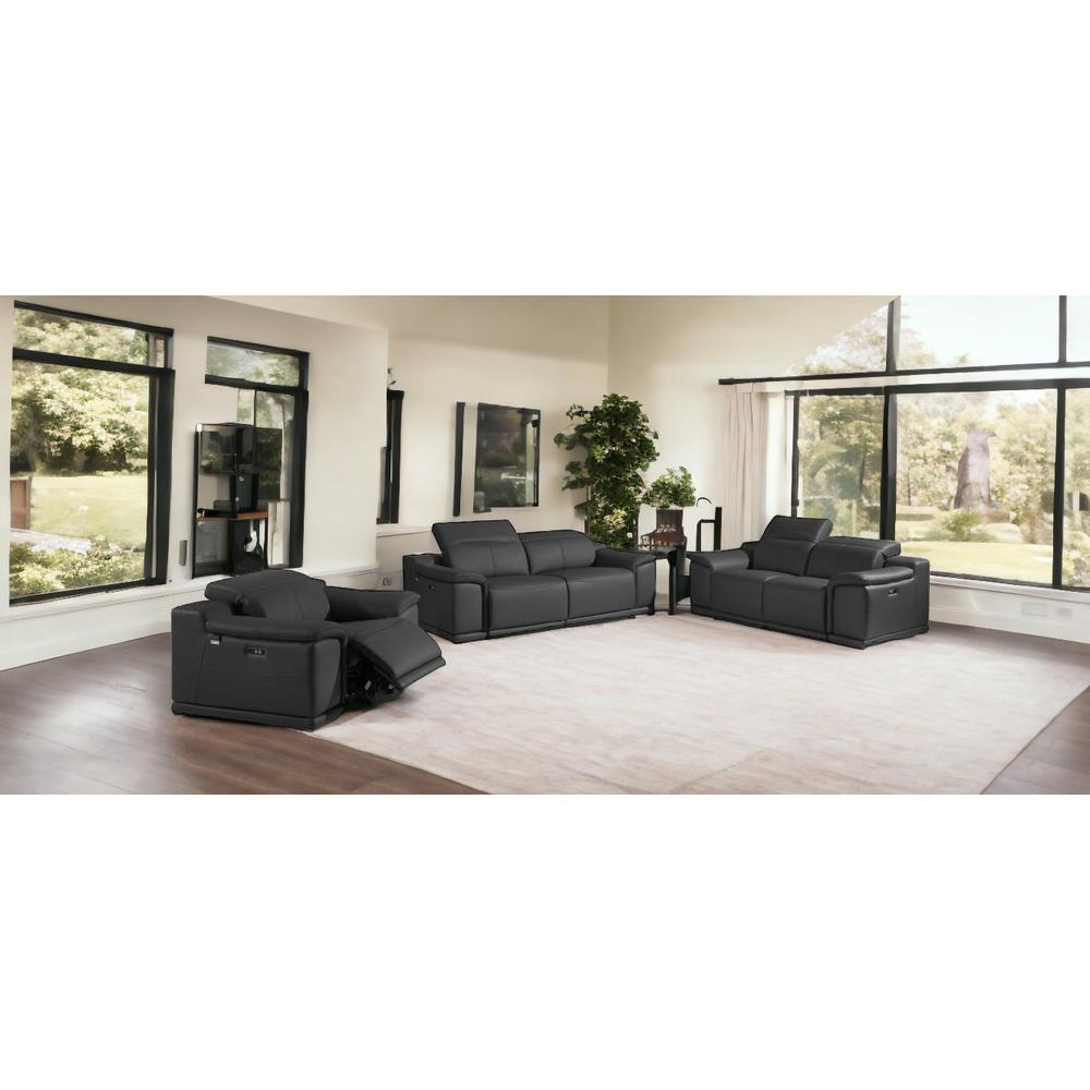Three Piece Indoor Dark Gray Italian Leather Six Person Seating Set. Picture 2