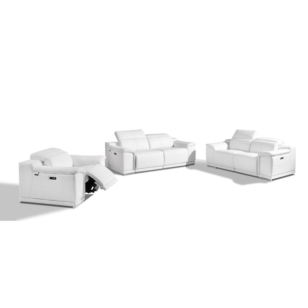 Three Piece Indoor White Italian Leather Six Person Seating Set. Picture 1