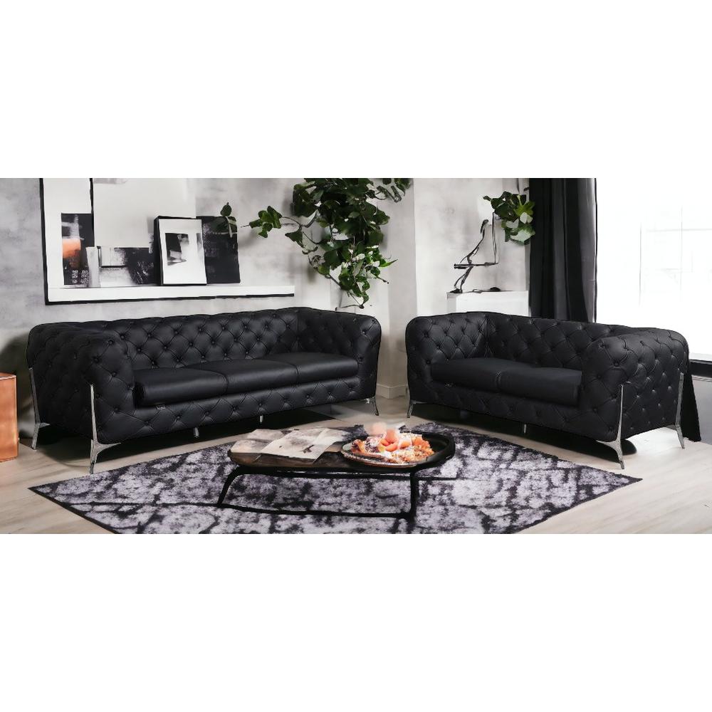 Two Piece Indoor Black Italian Leather Five Person Seating Set. Picture 2