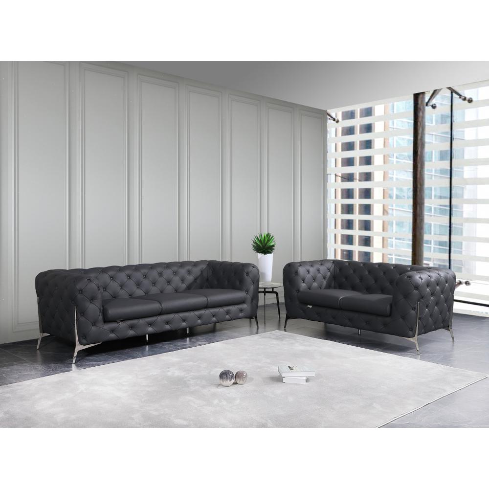 Two Piece Indoor Dark Gray Italian Leather Five Person Seating Set. Picture 6