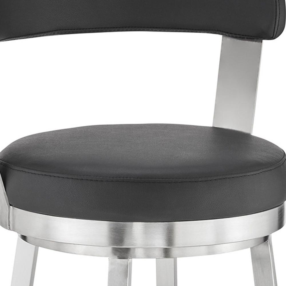 26" Chic Black Faux Leather with Stainless Steel Finish Swivel Bar Stool. Picture 8