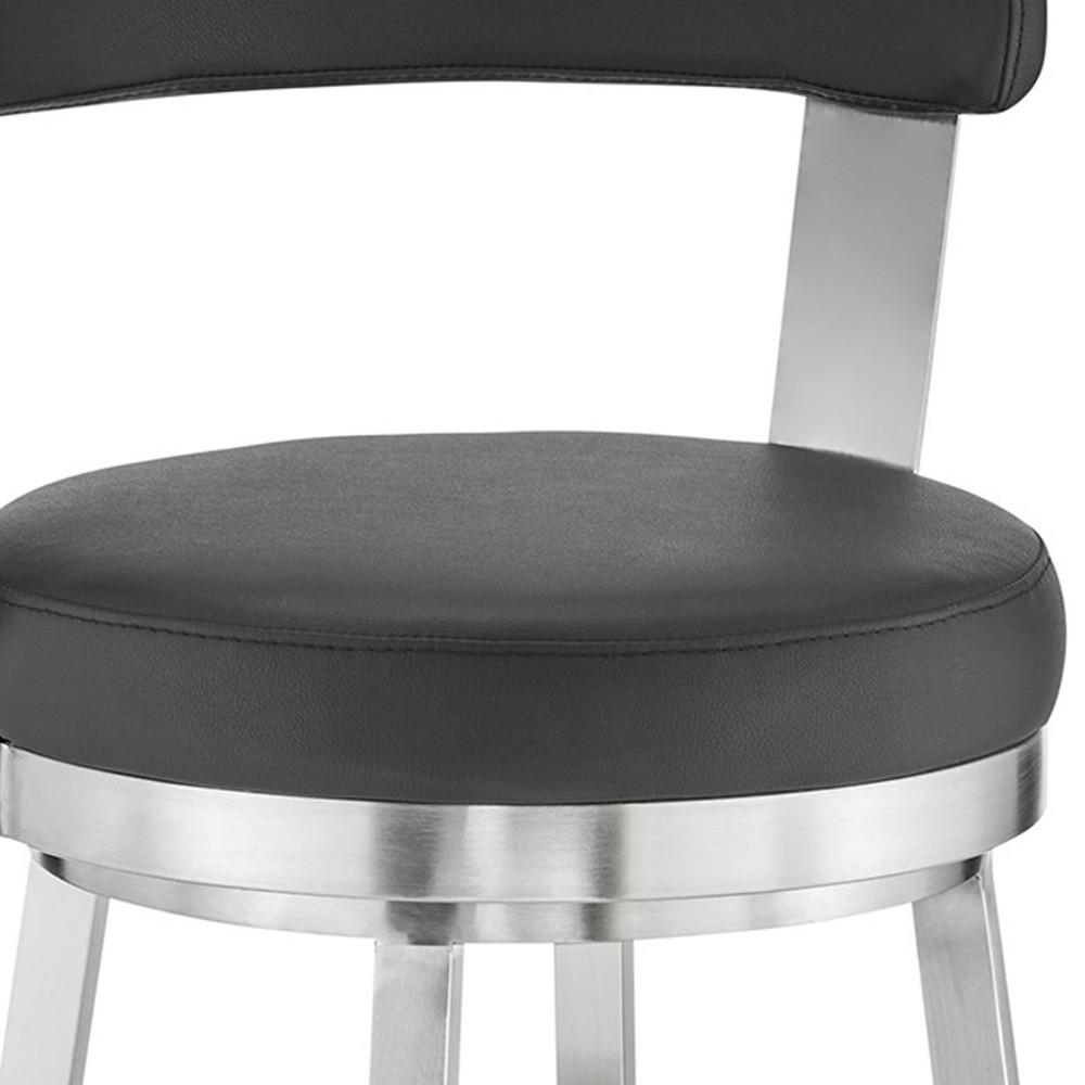 30" Chic Black Faux Leather with Stainless Steel Finish Swivel Bar Stool. Picture 8
