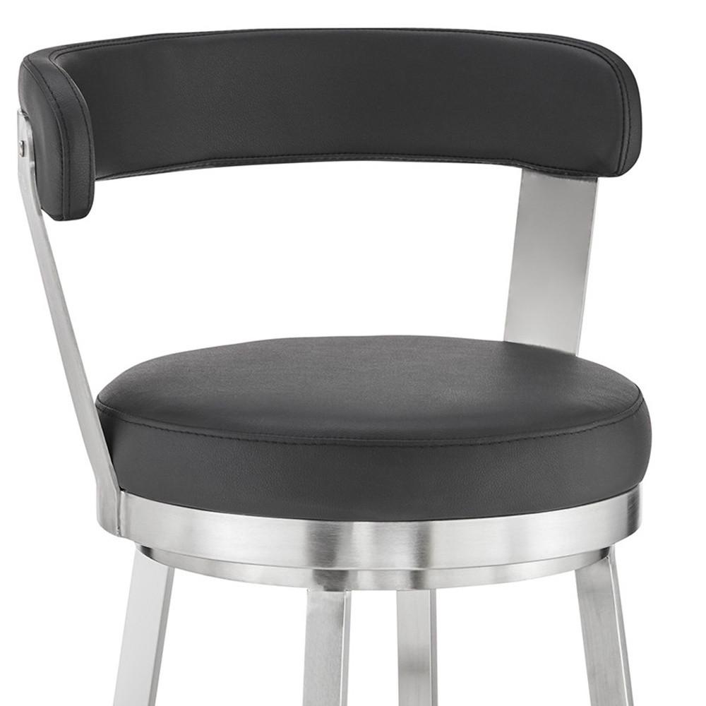 30" Chic Black Faux Leather with Stainless Steel Finish Swivel Bar Stool. Picture 9