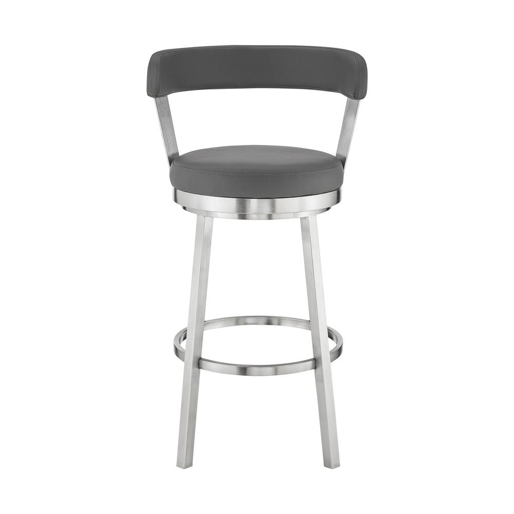 26" Chic Grey Faux Leather with Stainless Steel Finish Swivel Bar Stool. Picture 2