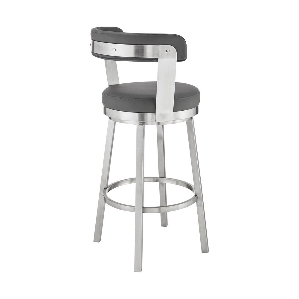 26" Chic Grey Faux Leather with Stainless Steel Finish Swivel Bar Stool. Picture 4
