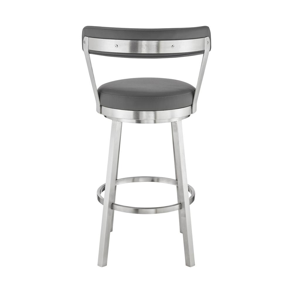 26" Chic Grey Faux Leather with Stainless Steel Finish Swivel Bar Stool. Picture 5