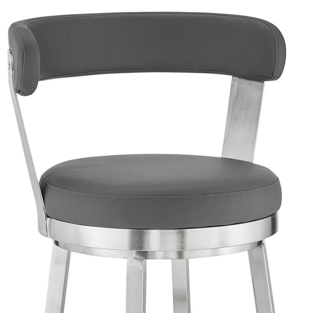 26" Chic Grey Faux Leather with Stainless Steel Finish Swivel Bar Stool. Picture 9