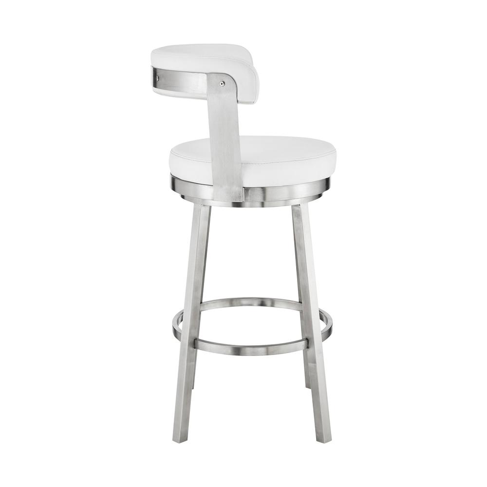 26" Chic White Faux Leather with Stainless Steel Finish Swivel Bar Stool. Picture 3