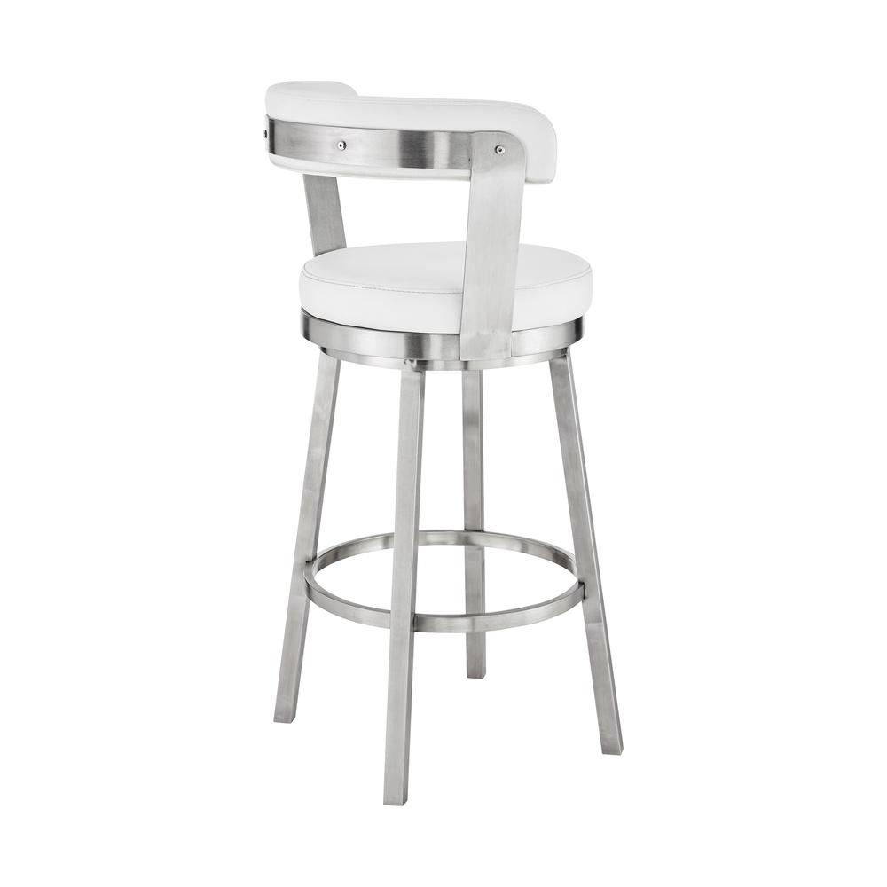 26" Chic White Faux Leather with Stainless Steel Finish Swivel Bar Stool. Picture 4