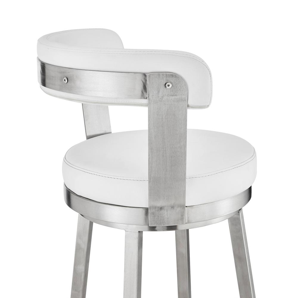 26" Chic White Faux Leather with Stainless Steel Finish Swivel Bar Stool. Picture 7