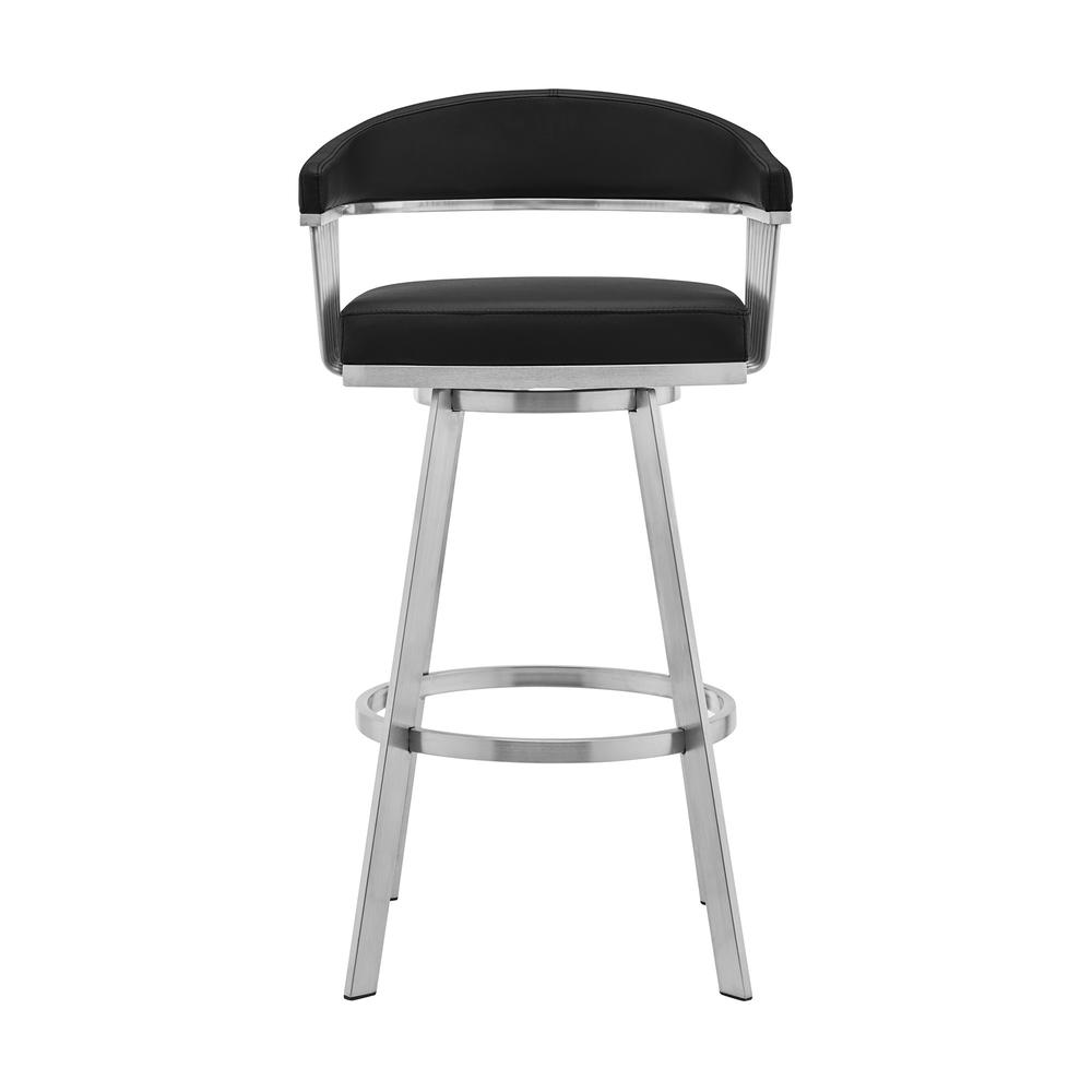 30" Mod Black Faux Leather Brushed Silver Finish Swivel Bar Stool. Picture 2