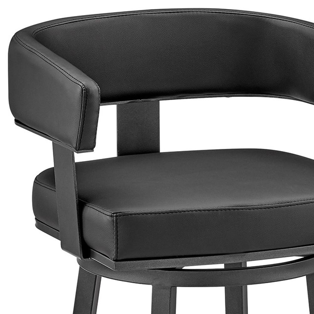 38" Black Faux Leather And Iron Swivel Low Back Bar Height Chair. Picture 9