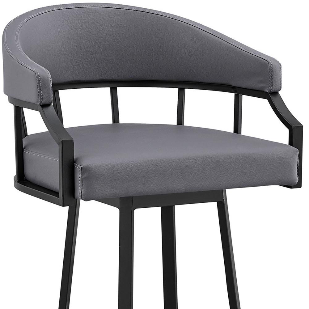 Slate Gray, Black Faux Leather, Steel Swivel Low Back Counter Height Bar Chair. Picture 8