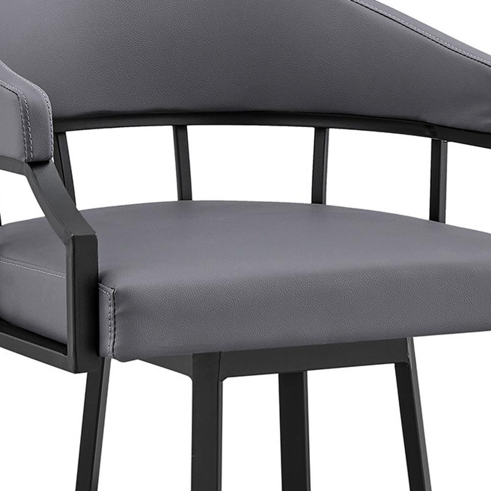 Slate Gray, Black Faux Leather, Steel Swivel Low Back Counter Height Bar Chair. Picture 7