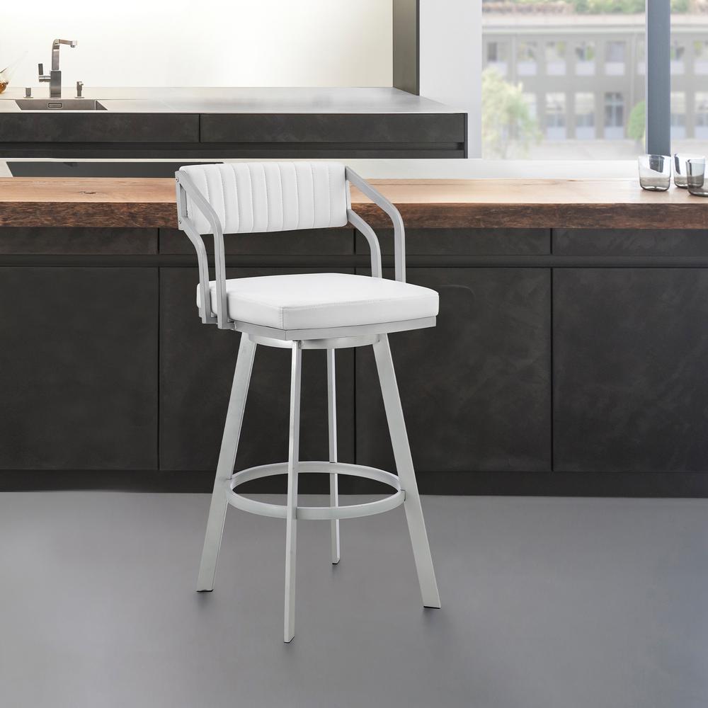 26" Timeless White Faux  Leather Bar Stool. Picture 8
