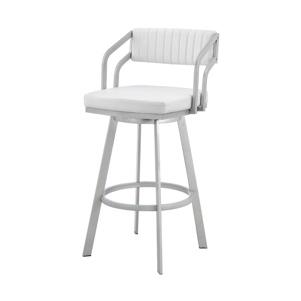 26" Timeless White Faux  Leather Bar Stool. Picture 7