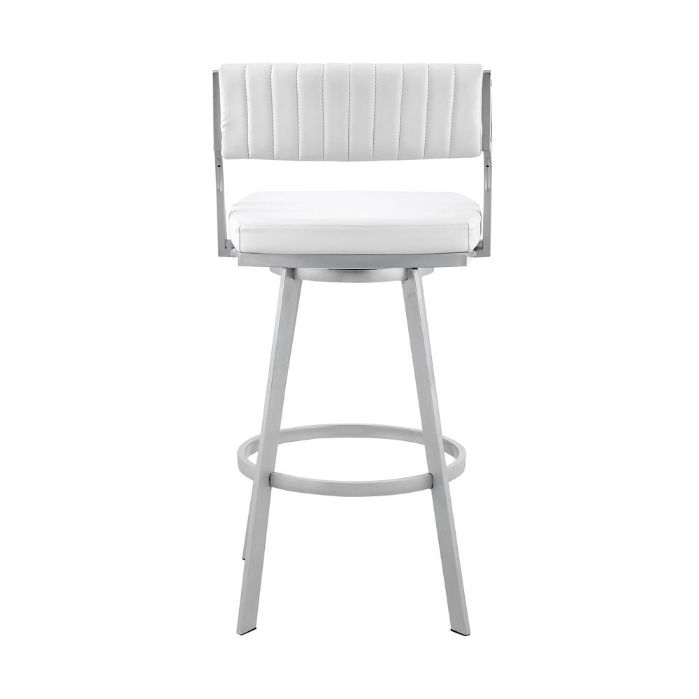 30" Timeless White Faux Leather Silver Finish Swivel Bar Stool. Picture 5