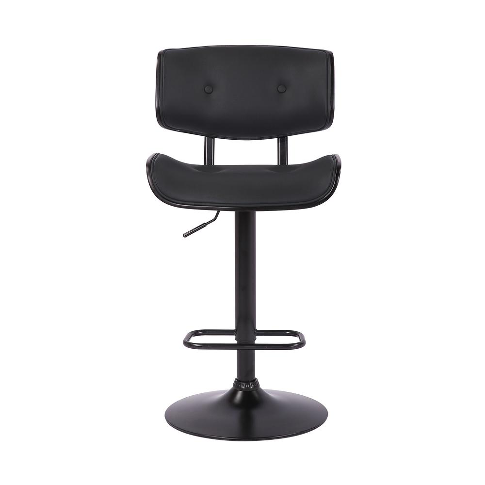 Adjustable Black Tufted Faux Leather and Black Wood Swivel Barstool.. Picture 2