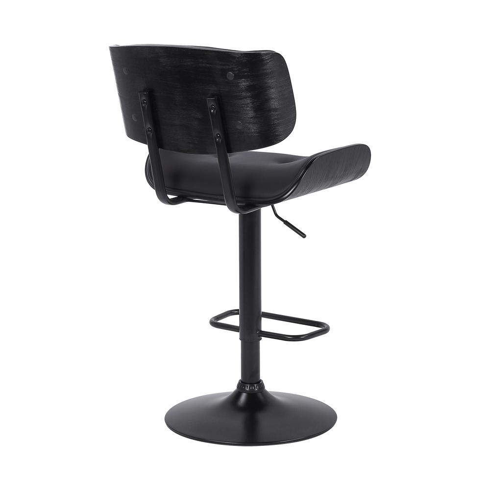 Adjustable Black Tufted Faux Leather and Black Wood Swivel Barstool.. Picture 4