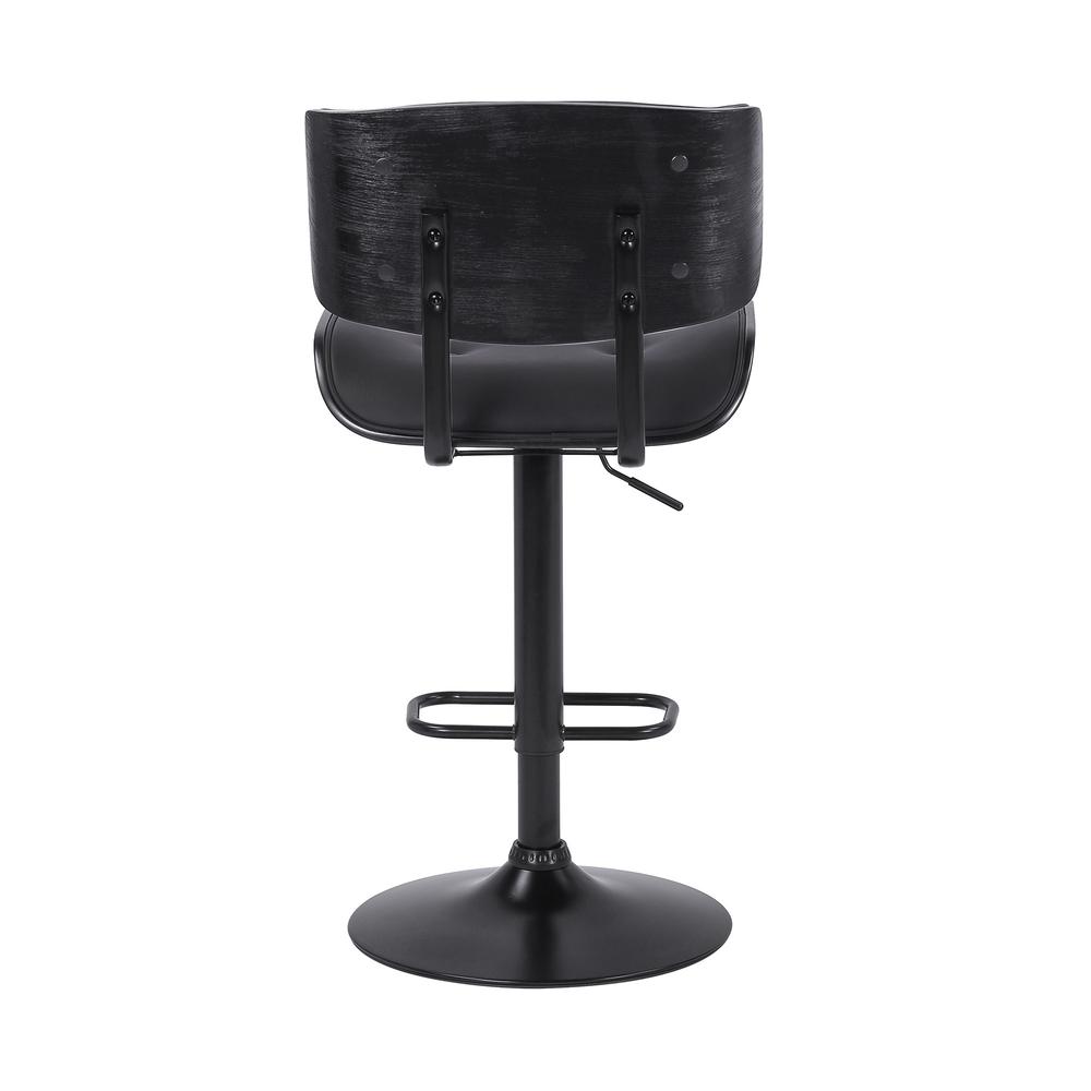 Adjustable Black Tufted Faux Leather and Black Wood Swivel Barstool.. Picture 5