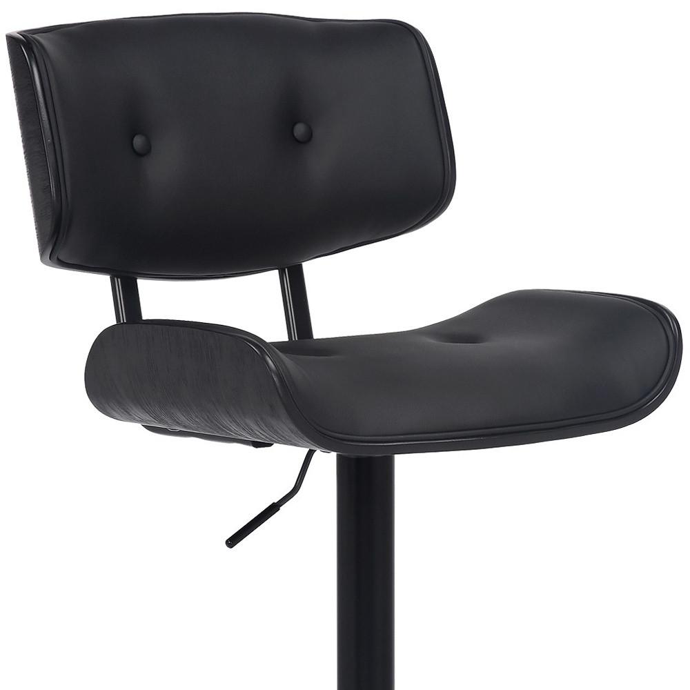 Adjustable Black Tufted Faux Leather and Black Wood Swivel Barstool.. Picture 8