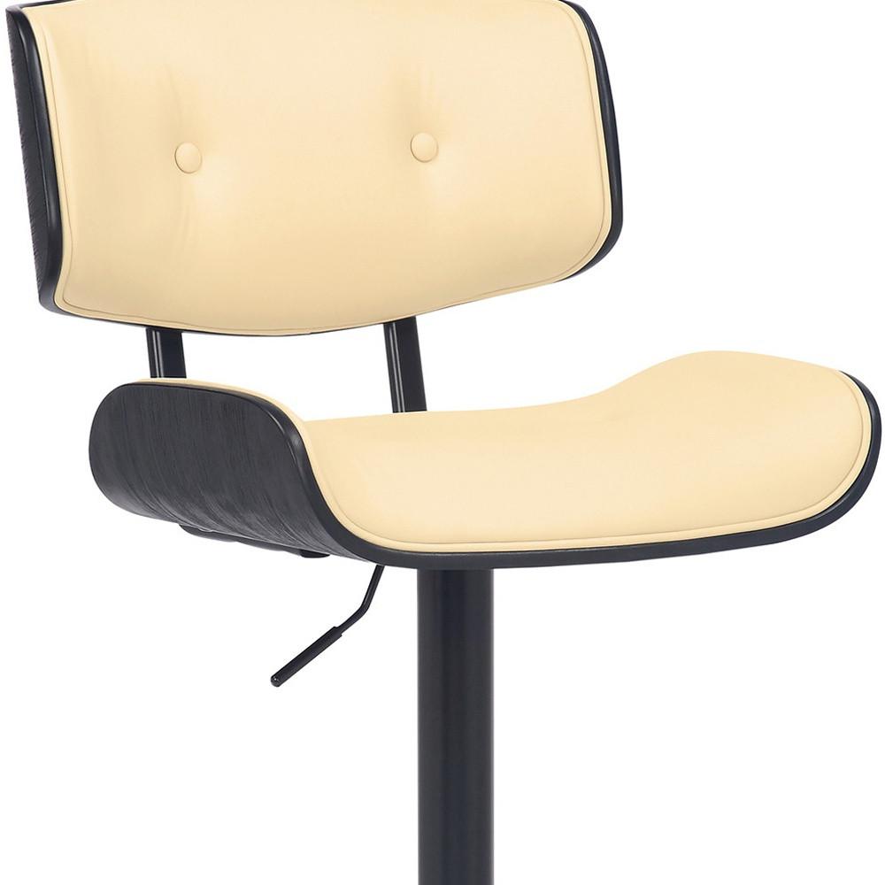 Adjustable Cream Tufted Faux Leather and Black Wood Swivel Barstool.. Picture 8