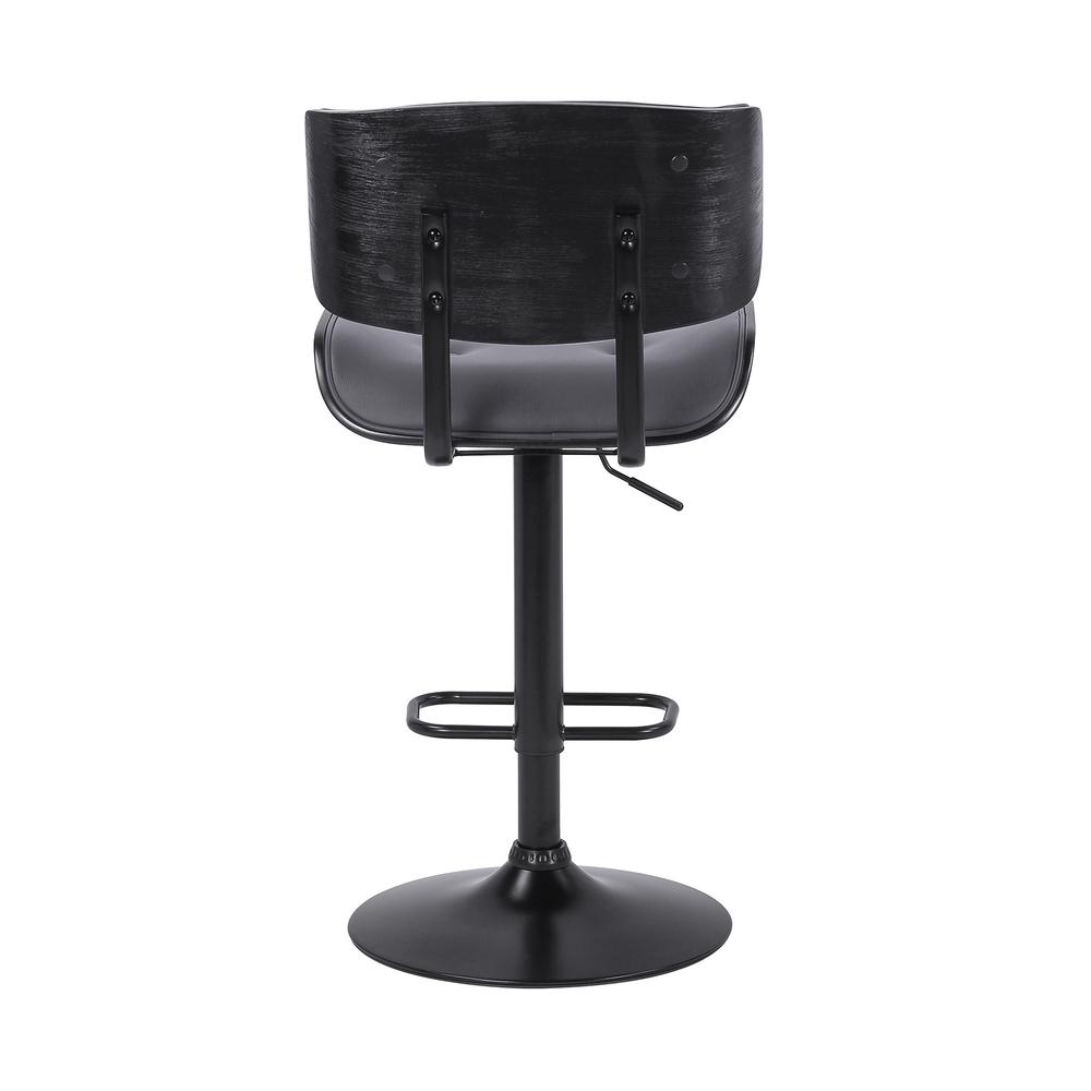 Adjustable Gray Tufted Faux Leather and Black Wood Swivel Barstool.. Picture 5