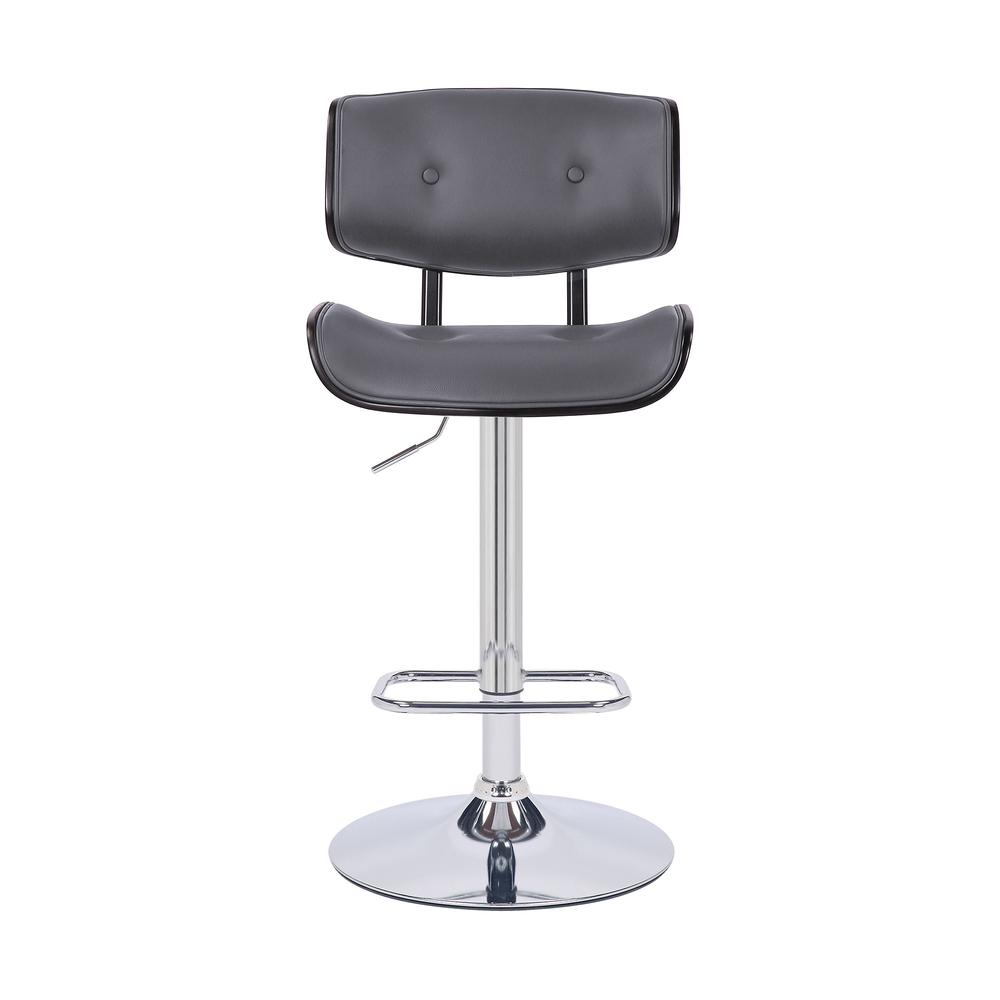 Adjustable Gray Tufted Faux Leather Black and Chrome Swivel Barstool.. Picture 2