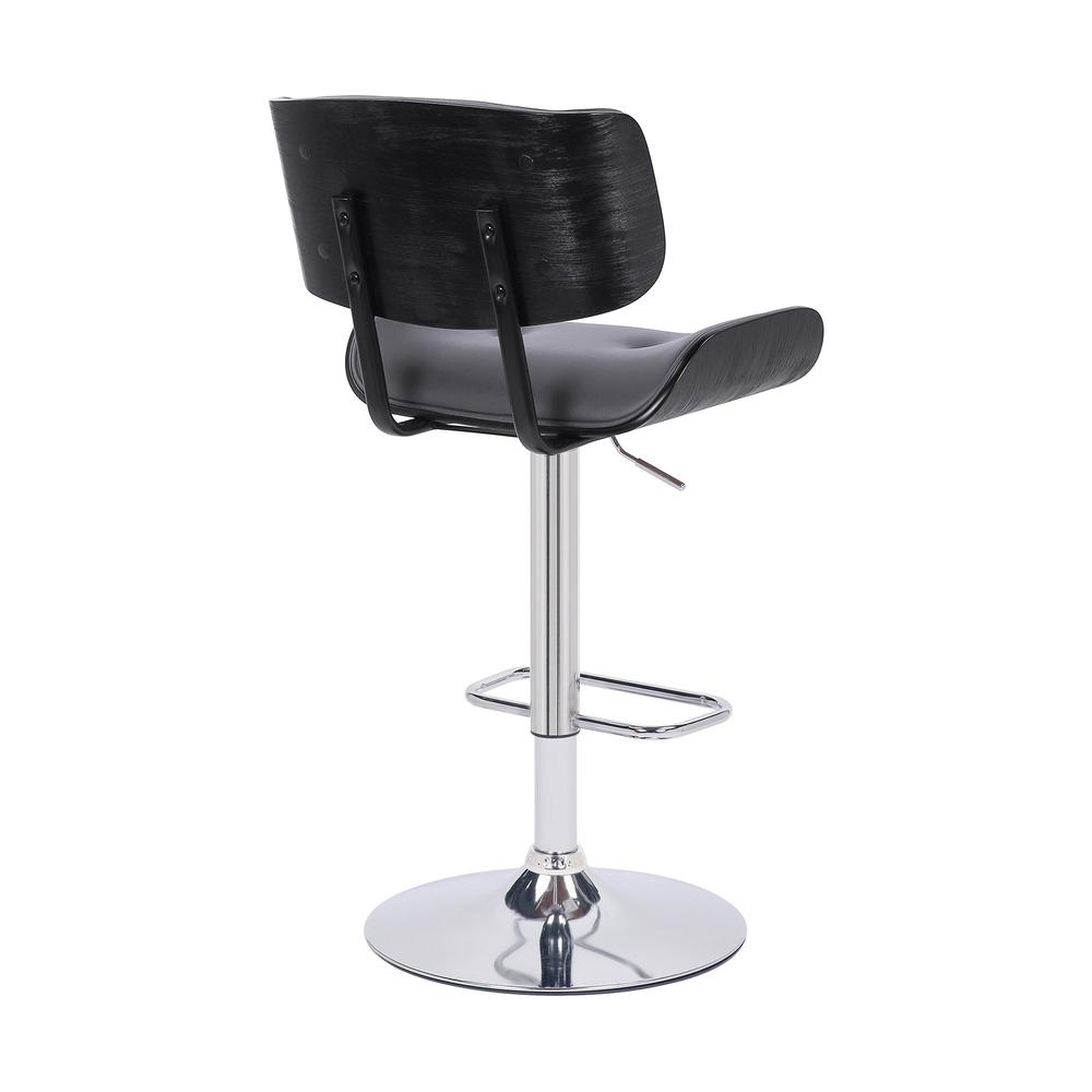 Adjustable Gray Tufted Faux Leather Black and Chrome Swivel Barstool.. Picture 4